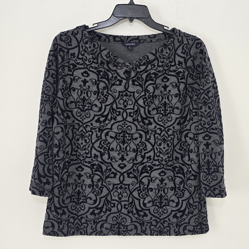Lands' End Damask Velvet Keyhole Top